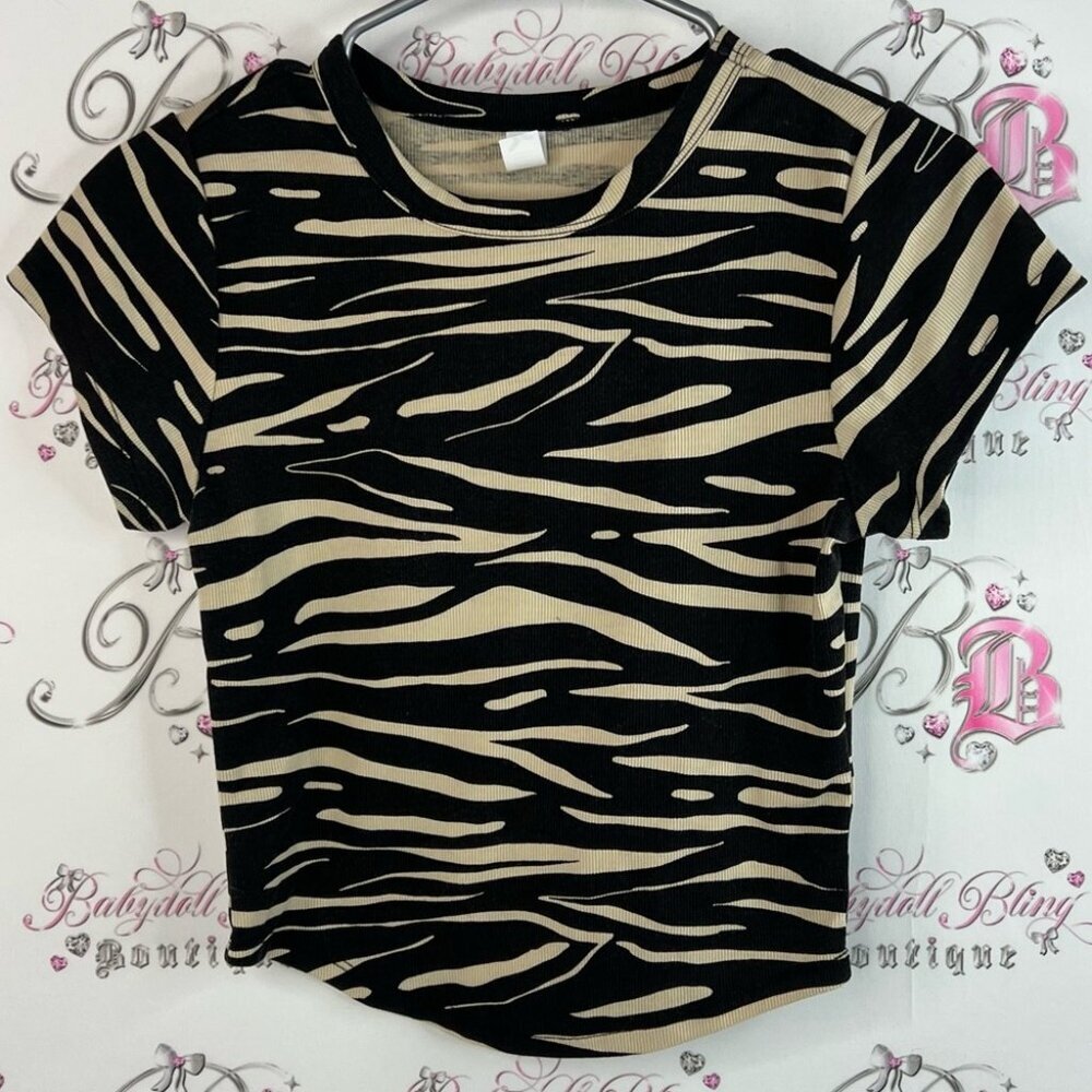 Ultralite go dry tshirt swirl cream black Stylish Zebra Print Women's Top